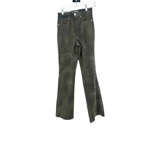 Re/Done 70s Lamb Leather Stretch Bootcut Seamed Leather Pants Olive Size 25 NWT - Picture 9 of 11